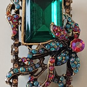 SPILLA MOD VINTAGE CON STRASS VERDI E FUCSIA