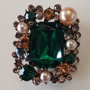 SPILLA MOD VINTAGE VERDE CON STRASS E PERLE