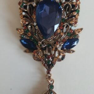 Spilla grande modello vintage strass blu con ciondolo