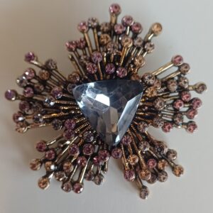 SPILLA MODELLO VINTAGE CON STRASS GRIGI ROSA ANTICO E ORO