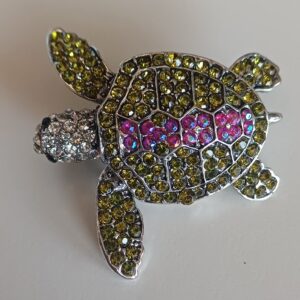 SPILLA TARTARUGA STRASS VERDE E FUCSIA