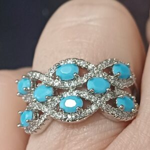 Anello pietrine sintetiche acquamarina e strass bianchi